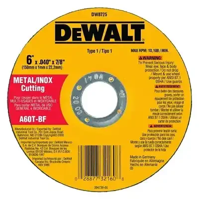 High Performance Cutting Wheel, Type 1, 6 in dia x 0.040 in Thick x 7/8 in Arbor, 60 Grit, Aluminum Oxide