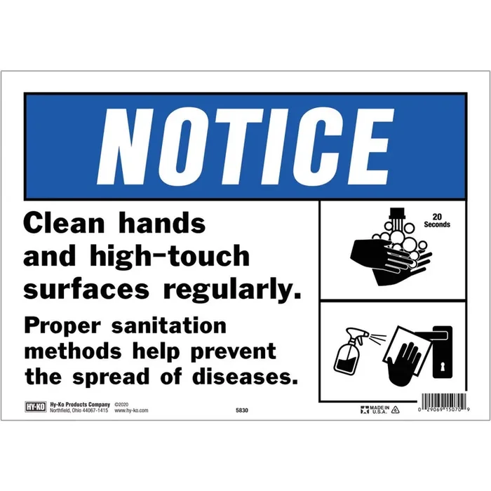 Hy-Ko™ Notice Clean Hands Sign 10″ x 14″ (5 pcs.)