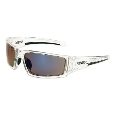 Hypershock Safety Eyewear, Blue Mirror Polycarbonate Lens, Hardcoat, Clear Ice Polycarbonate Frame