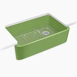 Ironridge 34″ undermount single-bowl farmhouse kitchen sink in Fresh Green