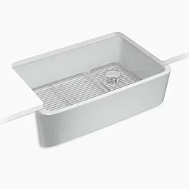 Ironridge 34″ undermount single-bowl farmhouse kitchen sink in Ice Grey