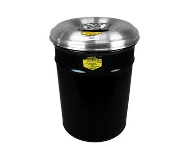 Justrite Cease-Fire Ash And Cigarette Butt Receptacle Drum With Aluminum Head W/Grill Guard – 6 Gal. – Black – 26626K