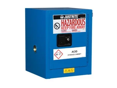 Justrite Chemcor Countertop Hazardous Material Safety Cabinet – Cap. 4 Gal. – 1 Shelf – 1 S/C Door – Royal Blue – 8604282