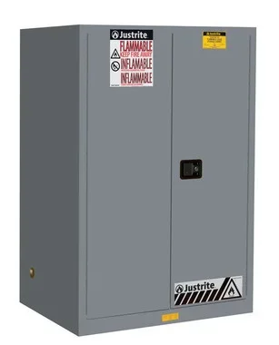 Justrite Sure-Grip Ex Flammable Safety Cabinet – Cap. 90 Gallons – 2 Shelves – 2 Self-Close Doors – Gray – 899023
