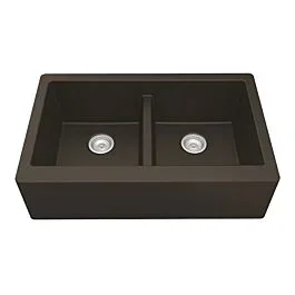 Karran Quartz QA 34″ x 21-1/4″ x 9-1/4″ Apron Front Double Equal Bowl, 50/50 Quartz Composite Kitchen Sink in Brown