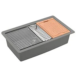 Karran Quartz QU Workstation 32-1/2″ x 19-1/2″ x 9″ Undermount Large Single Bowl, Quartz Composite Kitchen Sink in Grey with Accessories
