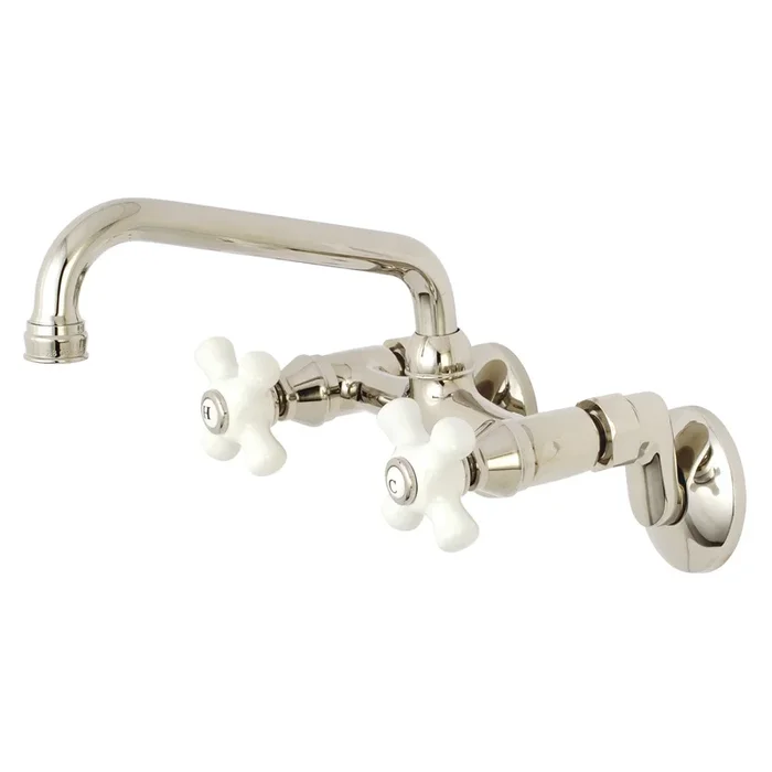 Kingston Double-Handle Wall-Mount Bridge Kitchen Faucet – Polished Nickel
