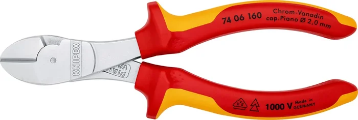 KNIPEX KNIPEX 74 06 160 High Leverage Diagonal Cutter insulated with multi-component grips, VDE-tested chrome-plated 160 mm