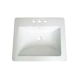 Ledge 3-Hole Rectangular Drop-In 3-Hole Bathroom Vanity Sink, 21-1/4” x 18” x 6-3/4”, White Porcelain