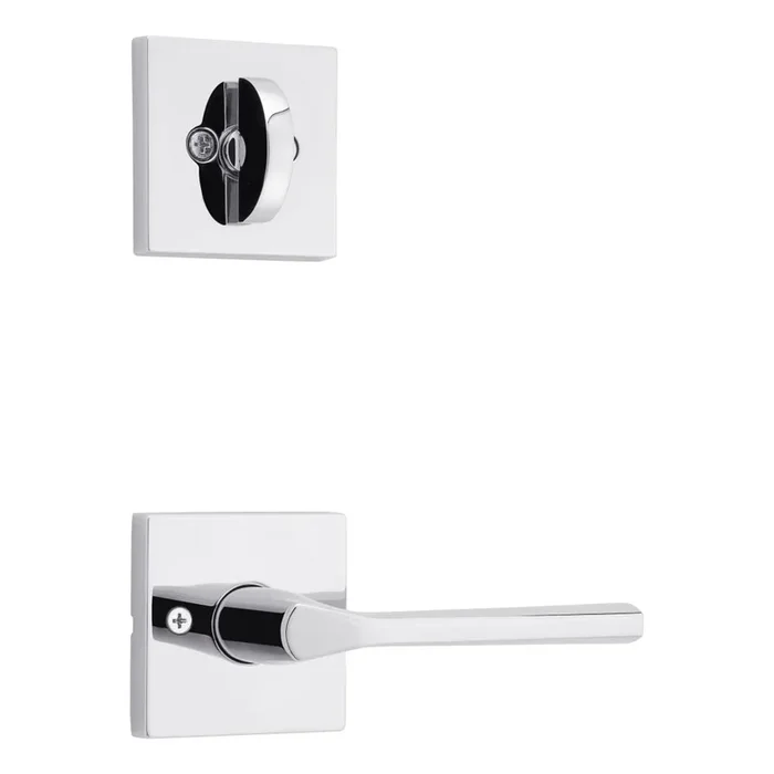 Lisbon Lever with Square Rose Interior Single Cylinder Handleset Trim – Bright Chrome Finish