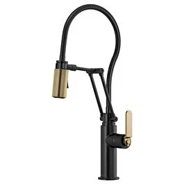 LITZE Single Handle Articulating Faucet With Finished Hose, Matte Black / Luxe Gold