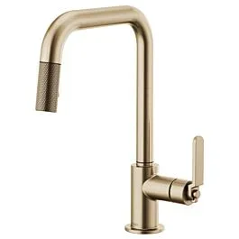 LITZE Single Handle Pull-Down Faucet with Square Spout and Industrial Handle, Luxe Gold