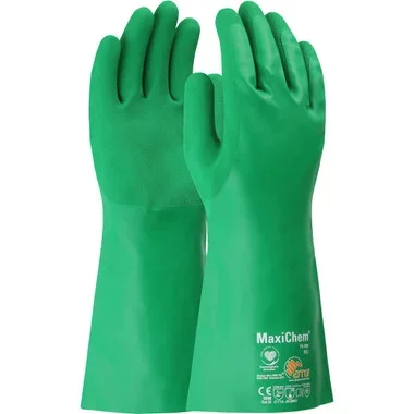 MaxiChem Nitrile Blend Coated Glove w/Nylon / Elastane Liner & Non-Slip Grip on Palm Fingers Â– 14″ – Green – 6/DZ – 76-830