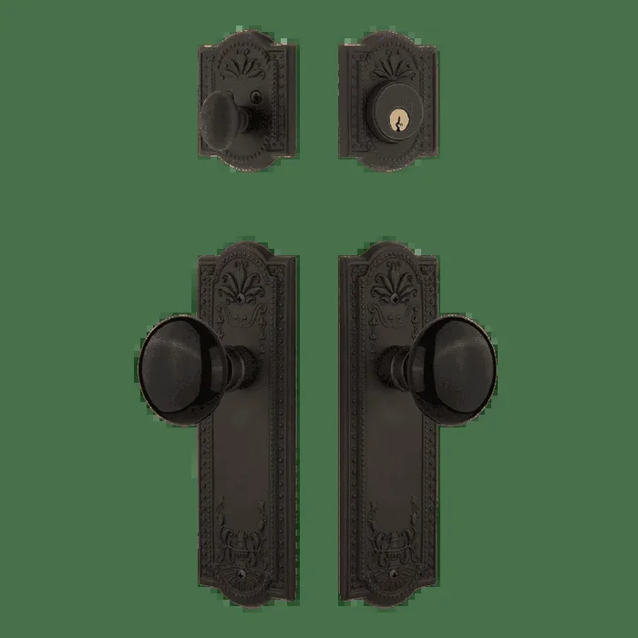Meadows Entry Set with Black Porcelain Knob in Oil-Rubbed Bronze