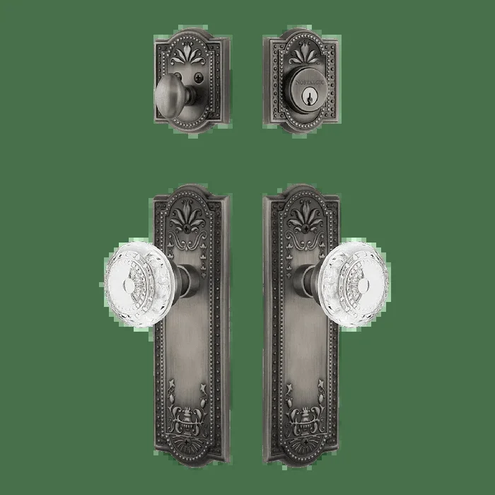 Meadows Entry Set with Crystal Meadows Knob in Antique Pewter