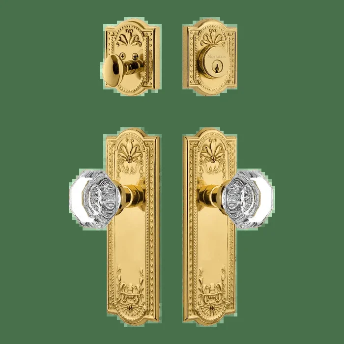 Meadows Entry Set with Waldorf Crystal Knob – Polished Brass