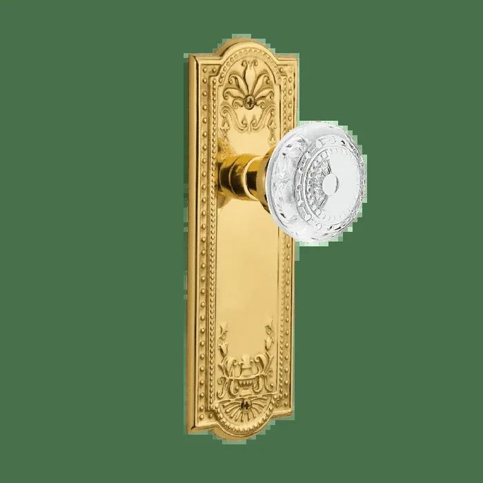 Meadows Long Plate with Crystal Meadows Knob in Polished Brass