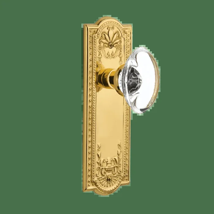 Meadows Long Plate with Oval Clear Crystal Knob – Polished Brass