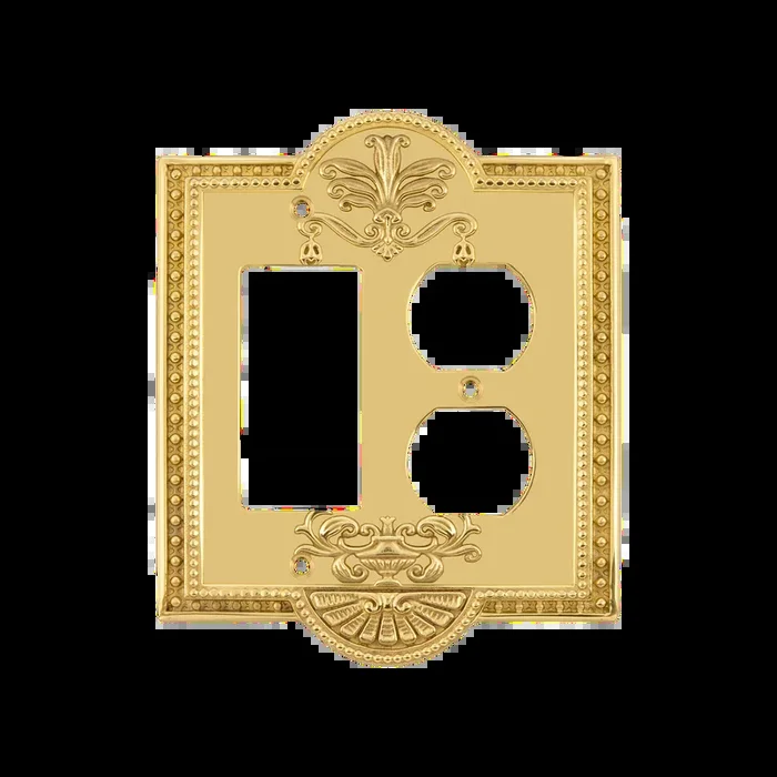 Meadows Switch Plate with Rocker and Outlet in Polished Brass – Nostalgic Vintage Style