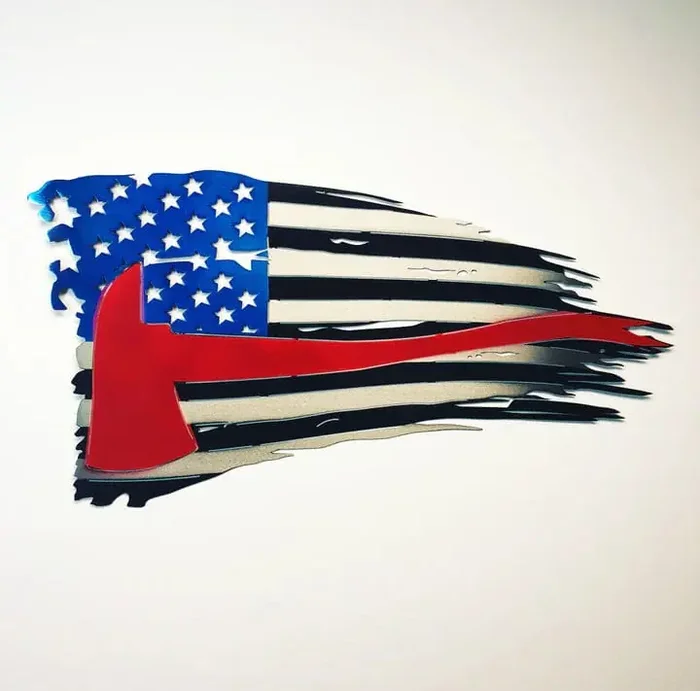 Metal Art of Wisconsin Firefighter Hatchet Old Glory