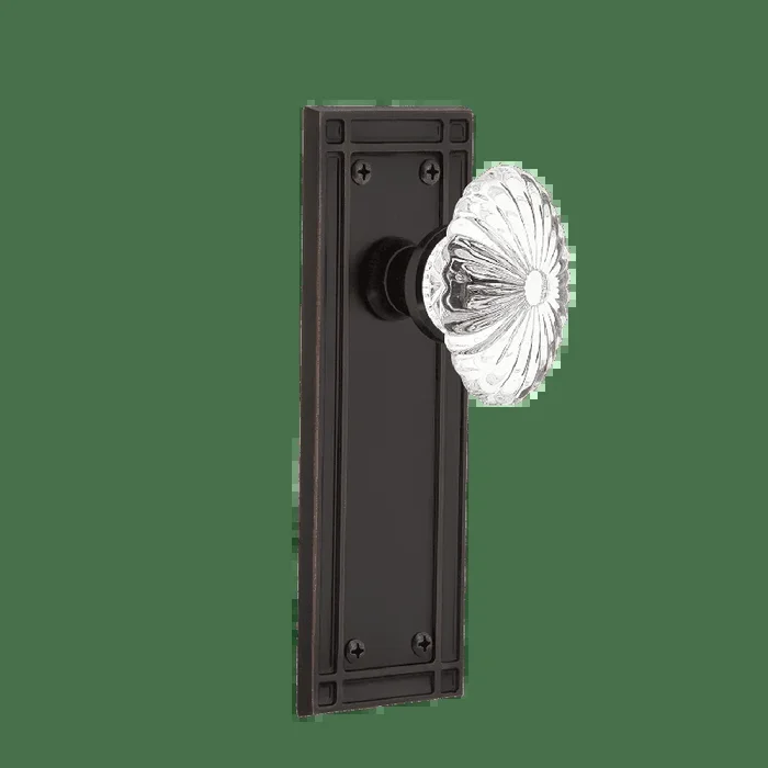 Mission Long Plate with Oval Fluted Crystal Knob in Timeless Bronze – Nostalgic