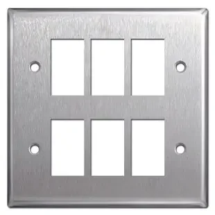 New Style GE 2-Gang 6 Switch Low Volt Wallplate – Stainless Steel