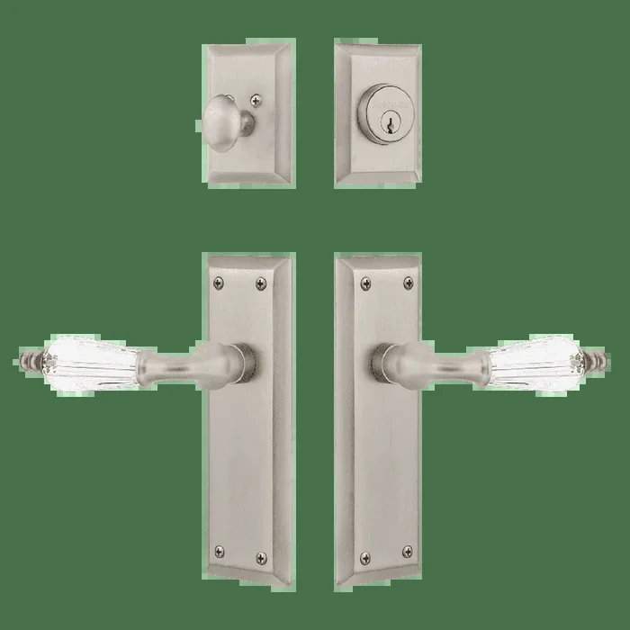 New York Entry Set with Parlour Crystal Lever – Satin Nickel