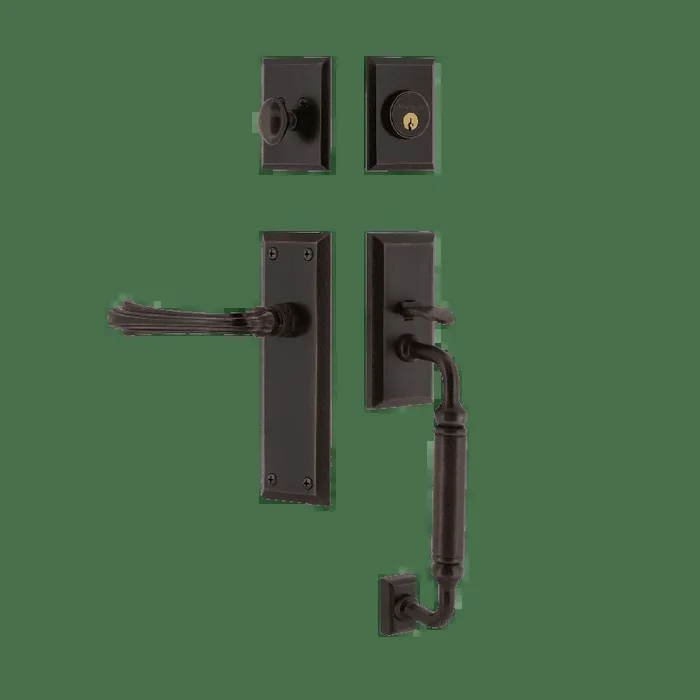 New York Handleset with C-Grip and Fleur Lever in Timeless Bronze