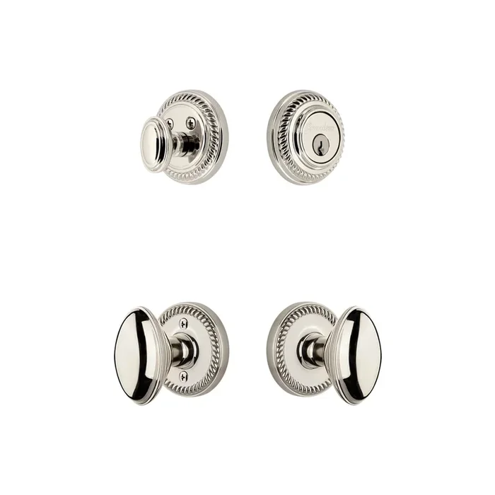 Newport Rosette Entry Set with Eden Prairie Knob – Polished Nickel