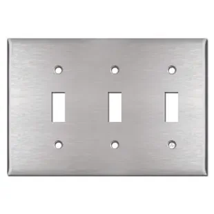 Offset Narrow 3 Toggle Switch Wall Plate – Satin Stainless Steel