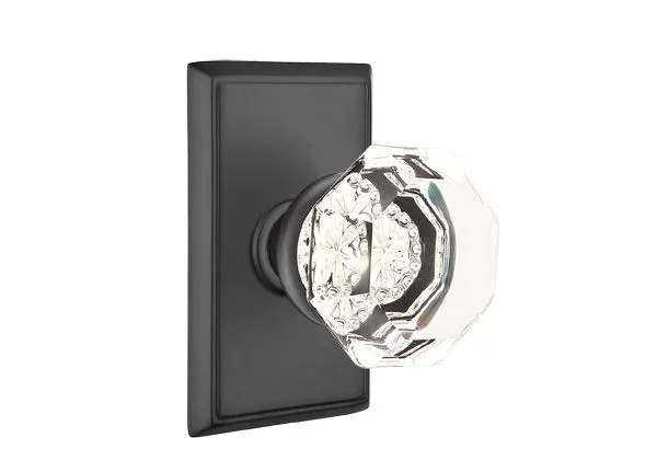 Old Town Glass Knob 2-3/8″ Backset Privacy with Rectangular Rose – Flat Black Finish