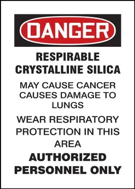 OSHA Danger Safety Labels: Respirable Crystalline Silica – May Cause Cancer – Causes Damage To Lungs 5″ x 3 1/2″ Adhesive Dura Vinyl 1/Each – LCAW112XVE