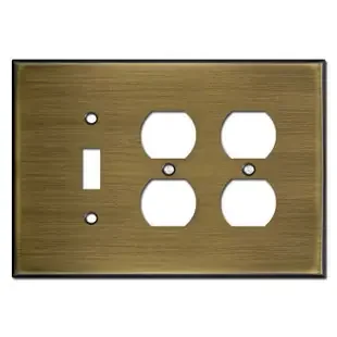 Oversized 2-Duplex Receptacle 1-Toggle Cover Plate – Antique Brass