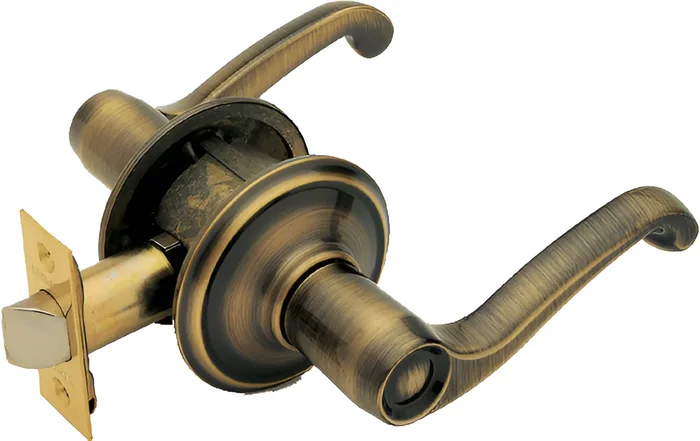 Passage Flair Lever by Schlage – Antique Brass Finish – Adjustable Backset