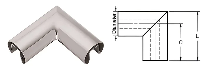 Polished Stainless 2″ Diameter 90 Degree Horizontal Corner for Glass Cap Railing