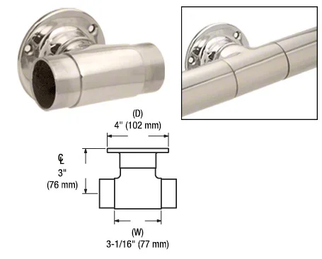 Polished Stainless Flush Wall Mount Tee for 2″ Tubing – C.R. Laurence