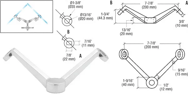 Polished Stainless Regular Duty Spider Fitting 90 Degree 2V Arm Column Mount