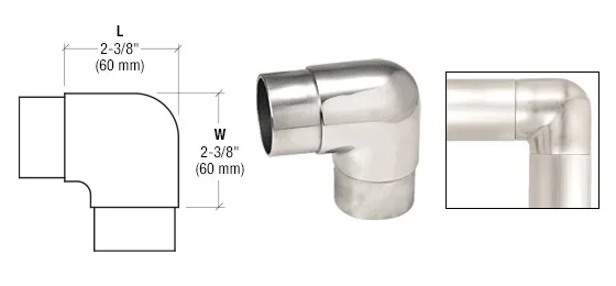 Polished Stainless Sharp Radius 90 Degree Corner for 2″ Tubing – C.R. Laurence