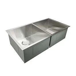 Premium Mod – Reeve Undermount Double Bowl (Zero Edge) 29″ x 20″ x 10″, 15 Gauge Stainless Steel 50/50 Flat Rim Sink
