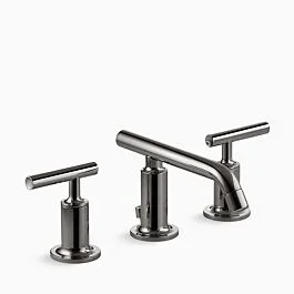 PURIST Widespread bathroom sink faucet with lever handles, 5″ Spout Reach, Vibrant Titanium