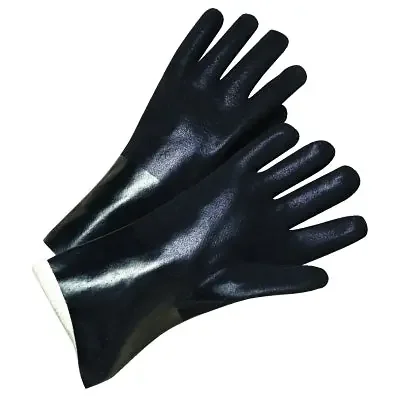 PVC-Coated Jersey-Lined Glove, Sandpaper Grip, 14 in, Large, Black
