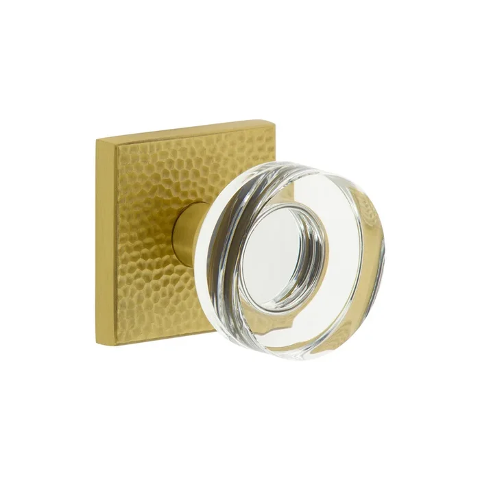 Quadrato Hammered Rosette with Circolo Crystal Knob – Satin Brass