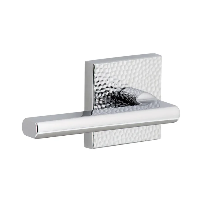 Quadrato Hammered Rosette with Milano Lever – Bright Chrome Double Dummy Door Handle