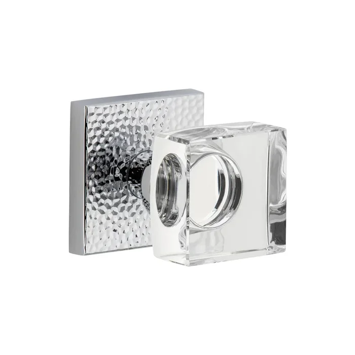 Quadrato Hammered Rosette with Quadrato Crystal Knob – Bright Chrome