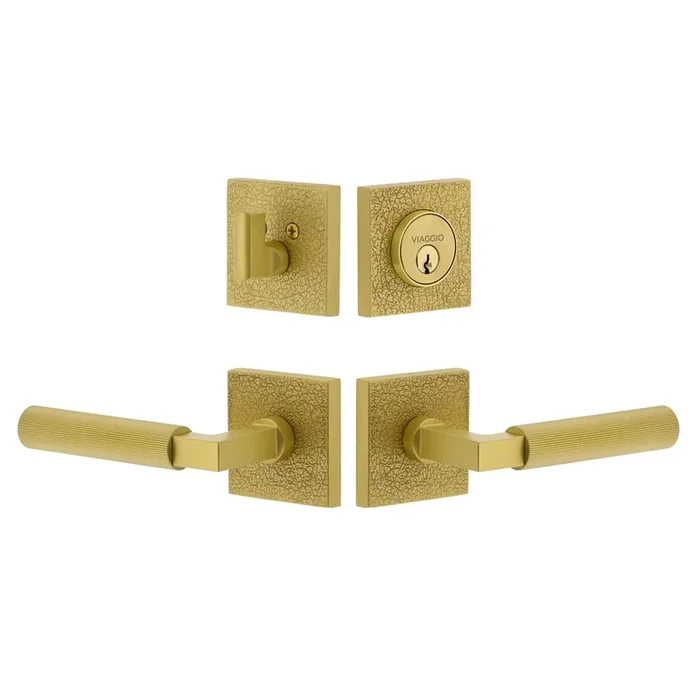 Quadrato Leather Rosette Entry Set with Contempo Fluted Lever – Satin Brass