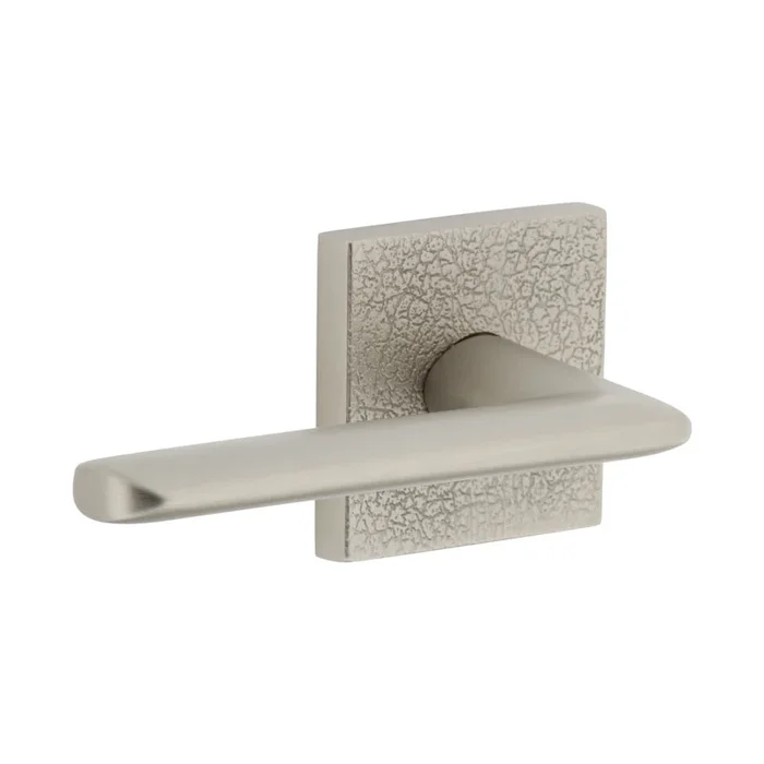 Quadrato Leather Rosette with Brezza Lever – Satin Nickel Single Dummy Door Hardware