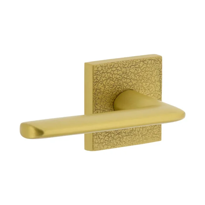 Quadrato Leather Rosette with Brezza Lever in Satin Brass – Luxury Interior Hardware
