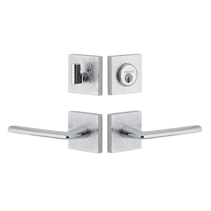 Quadrato Linen Rosette Entry Set with Brezza Lever in Bright Chrome – Left Handed