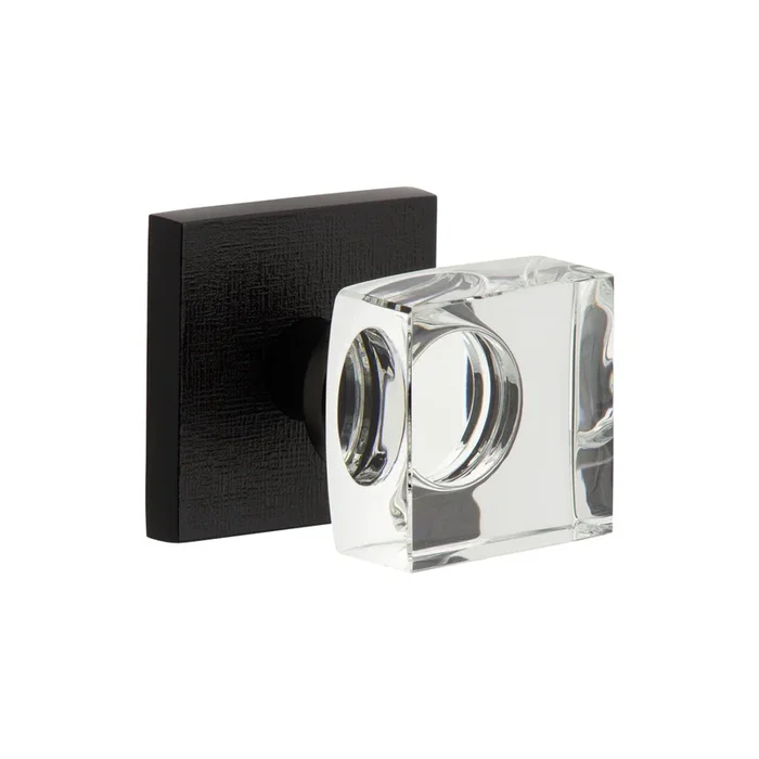 Quadrato Linen Rosette with Quadrato Crystal Knob – Satin Black