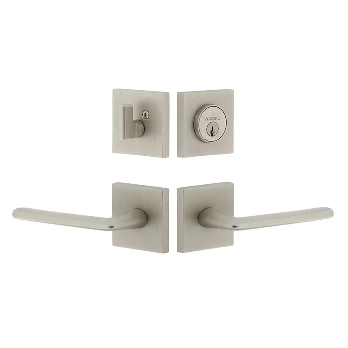 Quadrato Rosette Entry Set with Brezza Lever in Satin Nickel – Viaggio